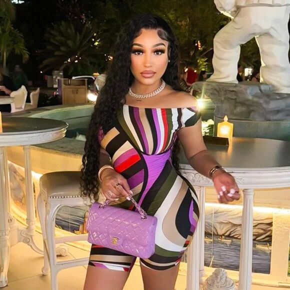 PHILLY'S TREASURE WOMEN'S MULTICOLOR PRINT SHORT SLEEVE OFF-SHOULDER ROMPER - Picture 2 of 4